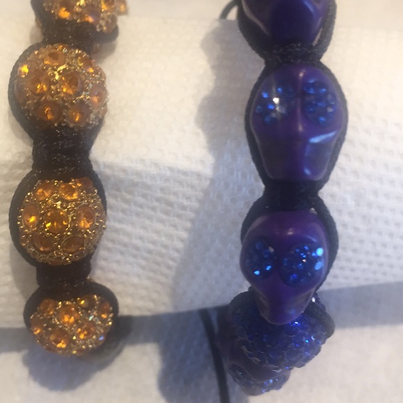 2 Bracelets: 1 Blue Stone&Crystals Skulls & 1 Gold - Picture 2 of 8